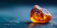 Amber gemstone with golden honey color and natural inclusions on textured surface with dramatic lighting for jewelry and luxury design projects.