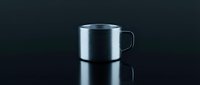 Stainless steel mug with handle on dark background, isolated for product design, branding, merchandise mockups, and promotional materials.