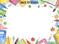 Back to school frame with colorful supplies, books, pencils and autumn leaves on white background for educational design projects.
