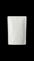 Blank white stand-up pouch mockup isolated on transparent background, ready for branding, packaging design, print on demand, stickers, and product label projects.