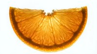 Fresh orange slice with translucent flesh and detailed segments, isolated on white background, suitable for food, beverage, and culinary design projects.