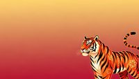 Majestic tiger with ornate patterns on vibrant orange to red gradient background for Chinese New Year celebrations and Asian cultural designs.