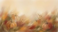 Autumn harvest scene with pumpkins and wheat stalks in warm orange and golden tones, soft painterly style for seasonal decorating and fall marketing materials.