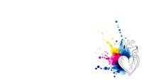 Colorful paint splashes with heart outline on white background for creative design projects and romantic artwork applications.