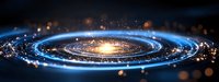 Spiral galaxy with glowing center and luminous arms swirling through dark space, bright stars and cosmic dust creating magical celestial panorama. Perfect for astronomy themes.