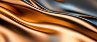 Luxurious copper and bronze metallic waves create smooth flowing curves against dark background, abstract macro photography composition for elegant design backgrounds.