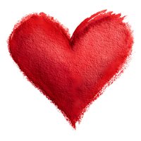 Red painted heart shape with textured brush strokes on white background for romantic designs, Valentine's Day cards, love themes and wedding invitations.