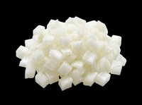 Diced white onions isolated on transparent background, ready for culinary design, recipe graphics, food packaging, cooking blogs, restaurant menus, and print-on-demand kitchen products.