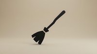 Black silhouette of witch broom with bristles on neutral beige background, isolated Halloween symbol for seasonal decorations and spooky designs.
