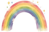 Watercolor rainbow arch with sparkling stars and magical glow effect on white background, isolated design element for decorative use.