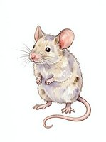 Cute possum isolated on white background, standing upright with pink ears and tail, suitable for children's books, educational materials, and design projects.
