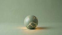 Sage green sphere with gold geometric line pattern, isolated on neutral background, suitable for modern design, branding, and decorative projects.