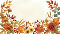 Watercolor autumn floral frame with colorful leaves, berries, sunflowers, and wheat on a light background, perfect for seasonal cards and invitations.