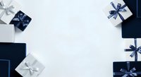 Gift boxes with navy blue bows arranged on white background, isolated design element suitable for holiday greeting cards, packaging mockups, and seasonal marketing materials.
