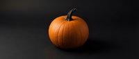 Orange pumpkin with green stem on dark background for autumn harvest decoration, Halloween design, fall seasonal projects and holiday crafts.