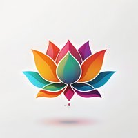 Colorful lotus flower with rainbow gradient petals on white background, floating with soft shadow. Modern minimalist spiritual symbol for wellness and yoga.