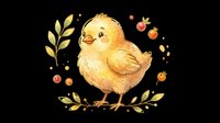 Cute watercolor baby chick with berries and leaves, isolated on transparent background. Great for Easter clipart, stickers, t-shirt design, and print on demand projects.