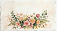 Vintage floral arrangement with roses, greenery and botanical elements on aged cream paper background for wedding invitations and decorative designs.