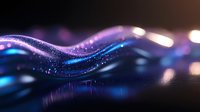 Abstract flowing wave with glowing particles and bokeh lights creating dynamic energy motion for digital technology and futuristic design backgrounds.
