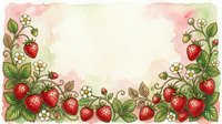 Strawberry garden border with watercolor wash background, isolated on white for design projects, invitations, and decorative layouts.