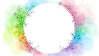 Watercolor rainbow frame with delicate floral border and white center space for text or design elements on transparent background.