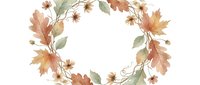 Autumn watercolor wreath with maple oak leaves and flowers on white background. Fall seasonal botanical frame for wedding invitations greeting cards.
