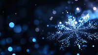 Abstract blue bokeh lights with sparkling particles creating magical atmosphere for digital backgrounds and creative projects.