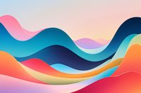 Abstract wavy layers in vibrant gradient colors creating fluid motion effect against soft pastel background, modern minimalist design for presentations and branding.