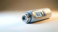 Digital ear thermometer displaying 36.6 degrees celsius, isolated on white background, suitable for medical, healthcare, and wellness design projects.