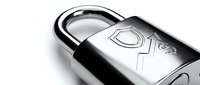 Metallic padlock with engraved security symbol on white background, isolated design element for safety, protection, and encryption concepts in web and print applications.