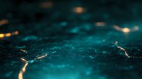 Cracked surface with glowing golden lines on dark turquoise background, abstract texture pattern with light effects and bokeh, artistic macro photography.