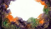 Halloween watercolor frame with pumpkins and spooky trees creating festive border for autumn seasonal designs and party invitations.