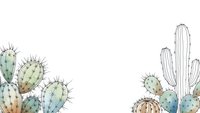 Watercolor cactus border frame with prickly pear and saguaro plants in soft green and blue tones on white background for botanical design projects.