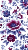 Seamless floral pattern with burgundy and blue anemone flowers, delicate buds and leaves on white background. Romantic vintage style botanical print for fabric design.