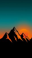Silhouetted mountain peaks against vibrant orange sunset with glowing sun, transitioning to teal sky. Isolated design element suitable for backgrounds, posters, and outdoor adventure graphics.