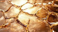 Golden honeycomb macro texture with warm light shining through translucent hexagonal cells creating organic geometric pattern and rich amber tones.