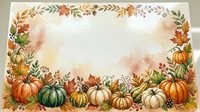 Autumn harvest border with colorful pumpkins, gourds, leaves and branches creating decorative frame on watercolor background for seasonal designs.