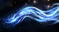 Glowing blue wave with sparkles and light trails flowing on dark background, magical energy stream effect with bokeh particles and luminous motion.