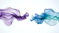 Flowing abstract smoke waves in purple and blue tones on white background, dynamic fluid art composition for modern design and creative projects.