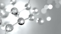 Molecular structure closeup in monochrome gray with spherical atoms and connecting bonds on blurred background showing scientific research concept.