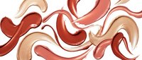 Abstract flowing liquid shapes in warm coral, peach and cream tones creating dynamic swirling pattern on white background for modern design projects.