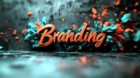 Orange and turquoise branding text with explosive particle effect on dark background creates dynamic marketing composition with dramatic lighting and depth.