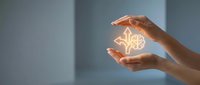 Hands protecting glowing brain with neural network connections symbolizing mental health care, cognitive protection, and neurological wellness concepts.