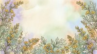 Watercolor floral frame with golden leaves and delicate branches on soft pastel background for wedding invitations and romantic design projects.