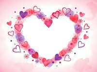 Heart-shaped frame made of colorful hearts and flowers on pink background for Valentine's Day cards, romantic designs and love-themed projects.