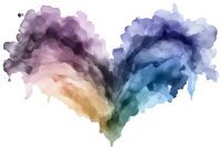 Abstract watercolor heart shape in purple blue teal gradient colors on white background for romantic design projects and artistic decorations.