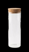 Clear glass cylindrical jar with natural cork stopper, isolated on transparent background, ready for sublimation, print-on-demand products, stickers, t-shirt designs and craft projects.