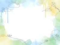 Watercolor spring frame with clouds, kite and paper boat on pastel background for greeting cards, invitations and seasonal designs.