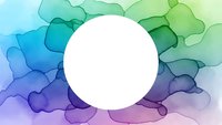 Abstract watercolor background with vibrant blue green purple gradient flowing organic shapes and white circle space for text or logo design element.