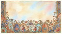 Vintage ornamental border with peacocks, elephants, and floral motifs in warm earth tones and jewel colors. Decorative frame suitable for invitations, certificates, and design projects.